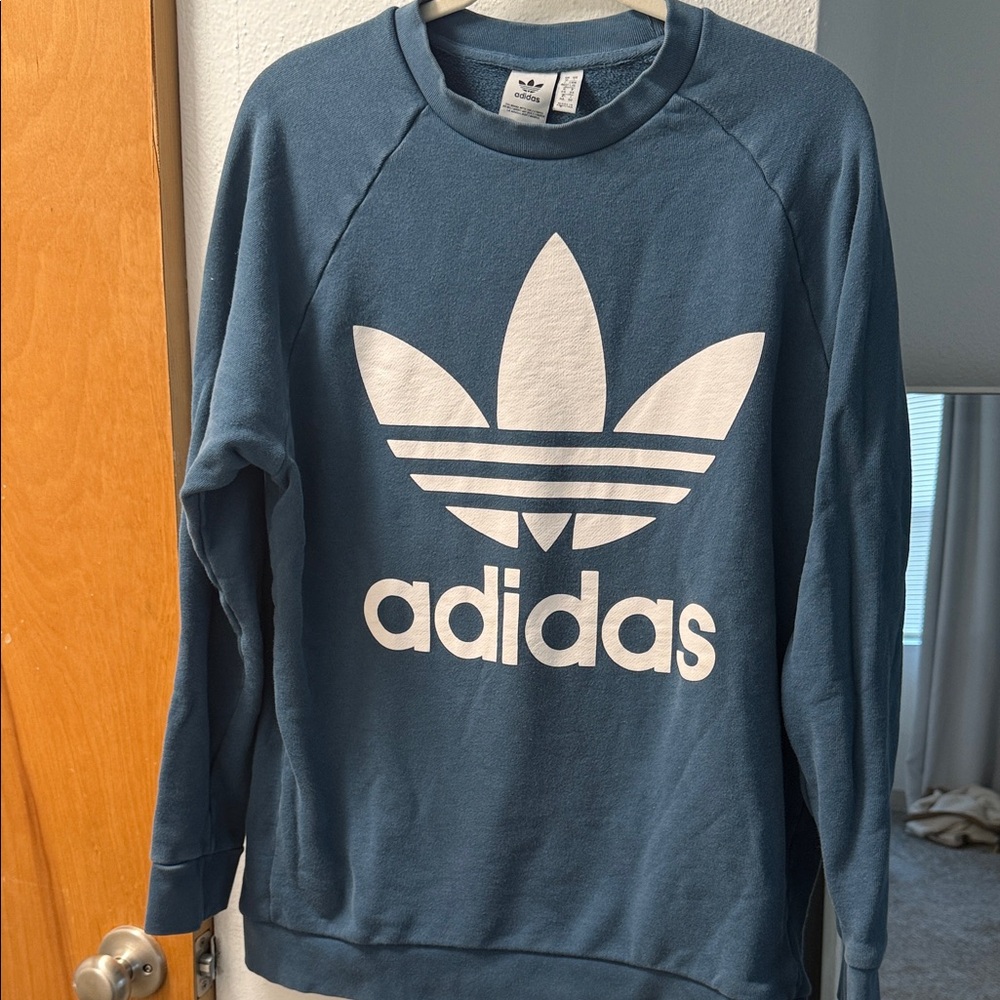 Adidas women’s Crewneck Sweater in Blue and White